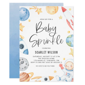 Cute Baby Astronaut Space Theme Baby Sprinkle Invitation