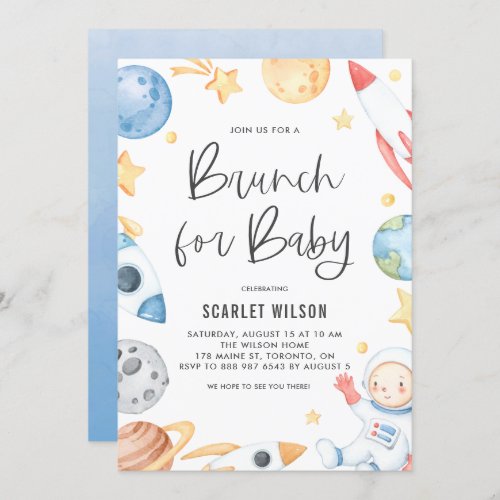 Cute Baby Astronaut Space Theme Brunch for Baby Invitation