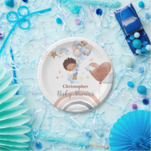 Cute baby Balloon African american kid baby shower Paper Plates