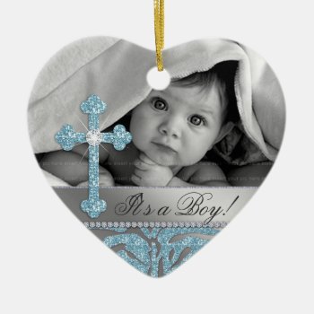 Cute Baby Baptism Cross Birth Announcement Zebra Ceramic Ornament by BabyDelights at Zazzle