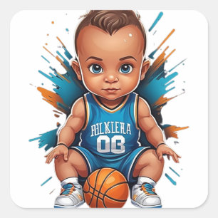 Cute Baby Basketball Player Square Sticker