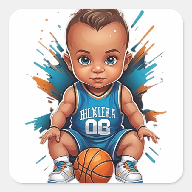 Cute Baby Basketball Player Square Sticker (Front)