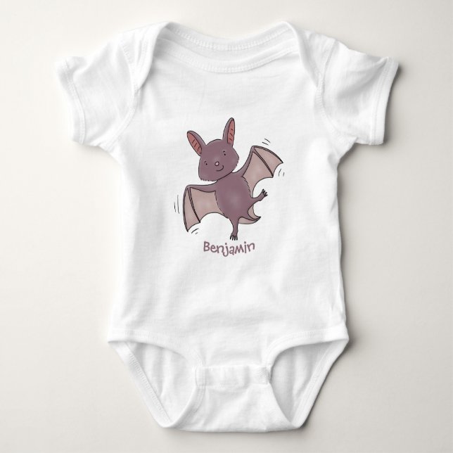 Cute baby bat flying cartoon illustration baby bodysuit (Front)