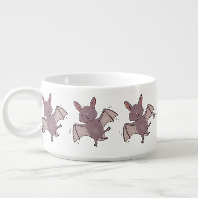 Cute baby bat flying cartoon illustration bowl (Right)