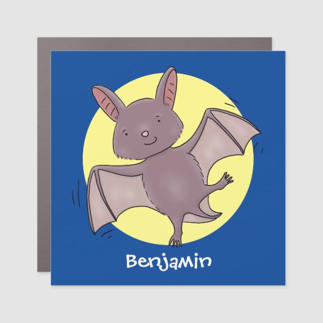 Cute baby bat flying cartoon illustration car magnet (Front)