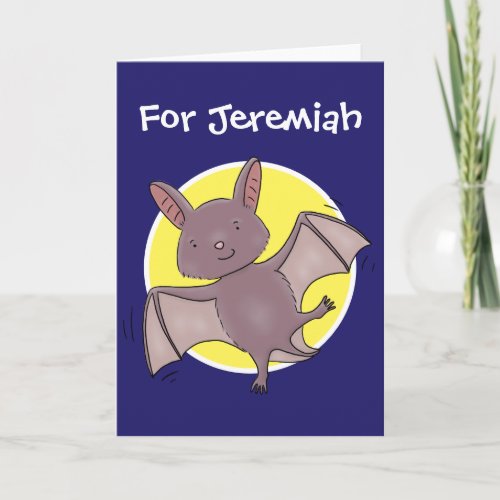 Cute baby bat flying cartoon illustration card