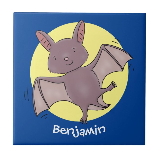 Cute baby bat flying cartoon illustration ceramic tile (Front)