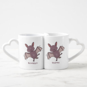 Cute baby bat flying cartoon illustration coffee mug set