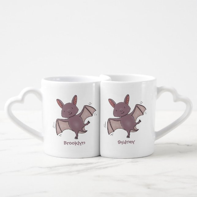 Cute baby bat flying cartoon illustration coffee mug set (Front Nesting)