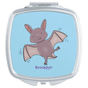 Cute baby bat flying cartoon illustration compact mirror