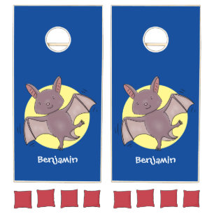Cute baby bat flying cartoon illustration cornhole set