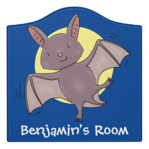 Cute baby bat flying cartoon illustration door sign