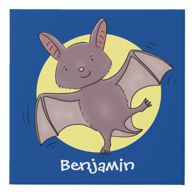 Cute baby bat flying cartoon illustration faux canvas print (Front)