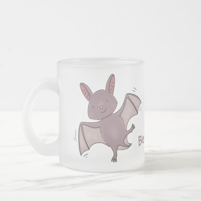 Cute baby bat flying cartoon illustration frosted glass coffee mug (Left)