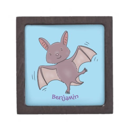 Cute baby bat flying cartoon illustration gift box