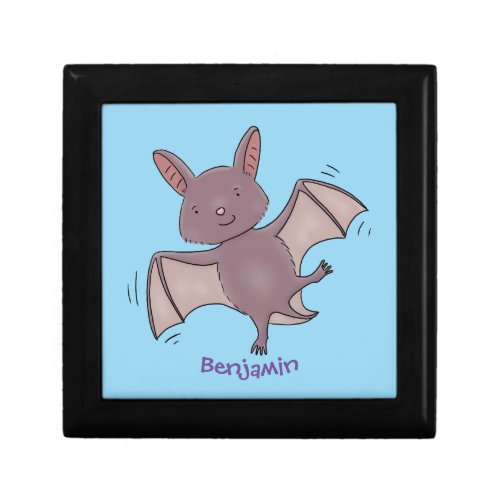 Cute baby bat flying cartoon illustration gift box