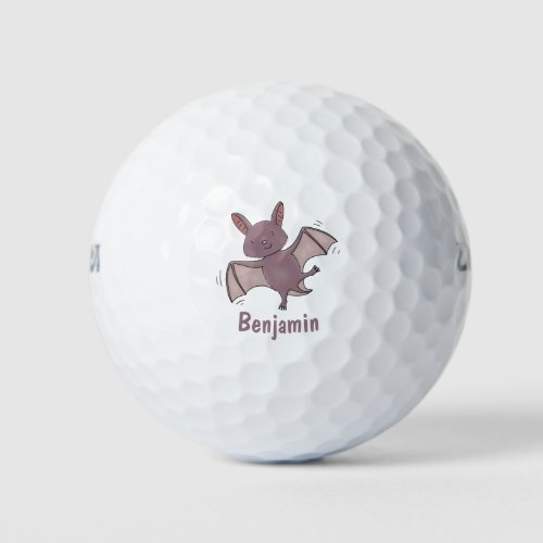 Cute baby bat flying cartoon illustration golf balls