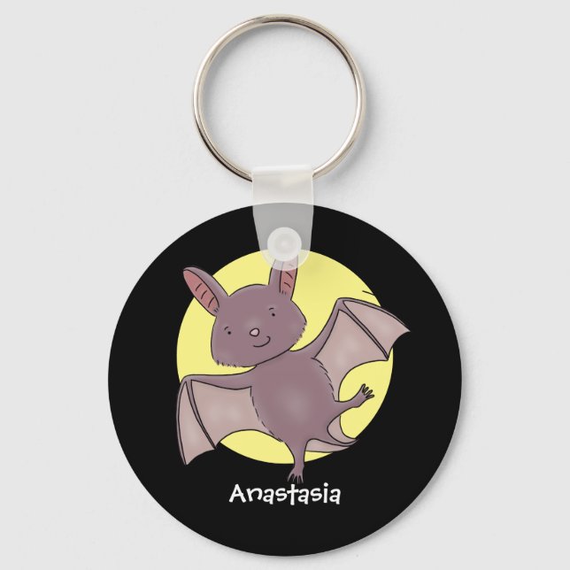 Cute baby bat flying cartoon illustration keychain (Front)