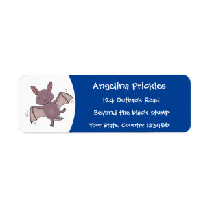 Cute baby bat flying cartoon illustration label