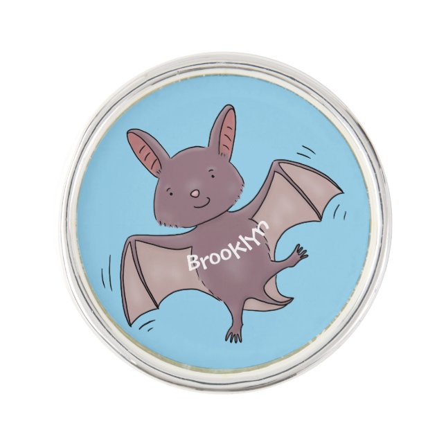 Cute baby bat flying cartoon illustration lapel pin (Front)