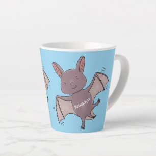 Cute baby bat flying cartoon illustration latte mug