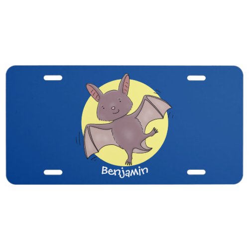 Cute baby bat flying cartoon illustration license plate