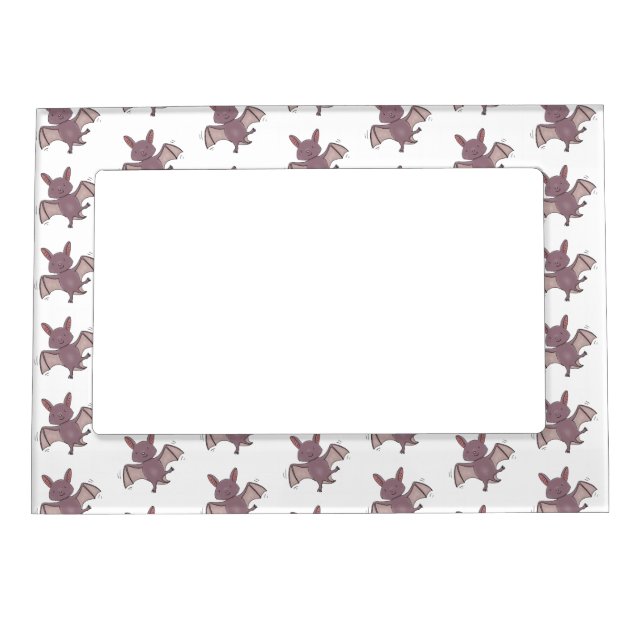 Cute baby bat flying cartoon illustration magnetic frame (Front)