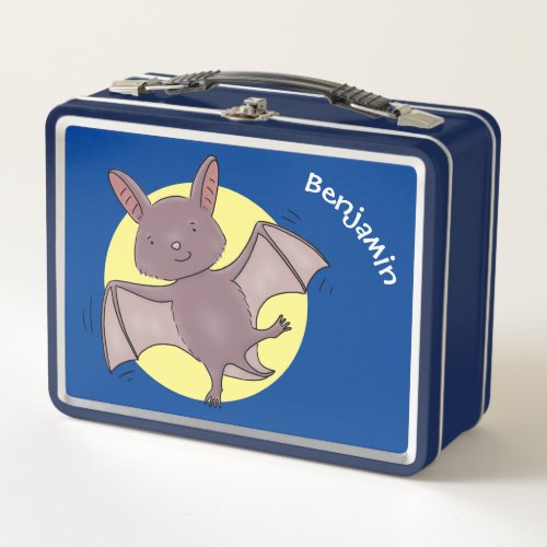 Cute baby bat flying cartoon illustration metal lunch box