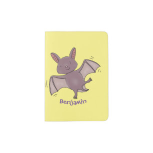 Cute baby bat flying cartoon illustration passport holder
