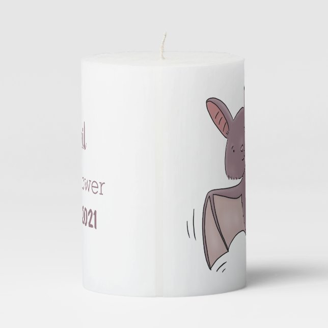 Cute baby bat flying cartoon illustration pillar candle (Back)