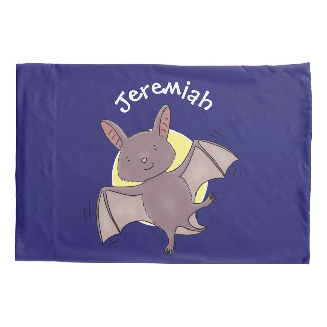 Cute baby bat flying cartoon illustration pillow case (Back)