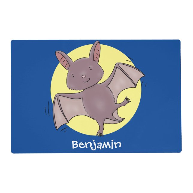 Cute baby bat flying cartoon illustration placemat (Front)