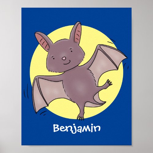 Cute baby bat flying cartoon illustration poster