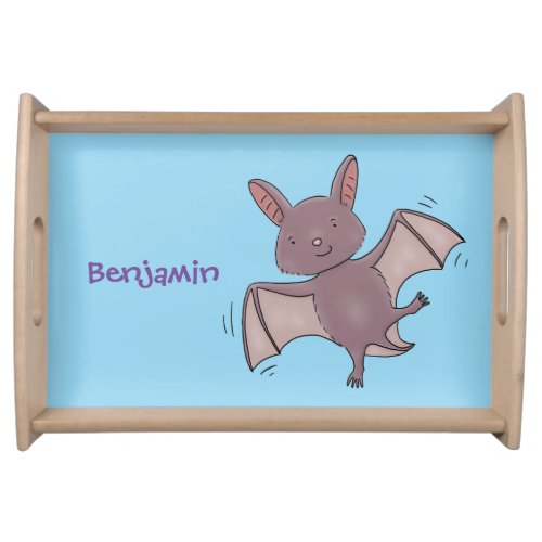 Cute baby bat flying cartoon illustration serving tray