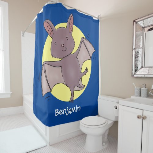 Cute baby bat flying cartoon illustration shower curtain