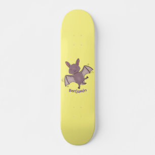Cute baby bat flying cartoon illustration skateboard