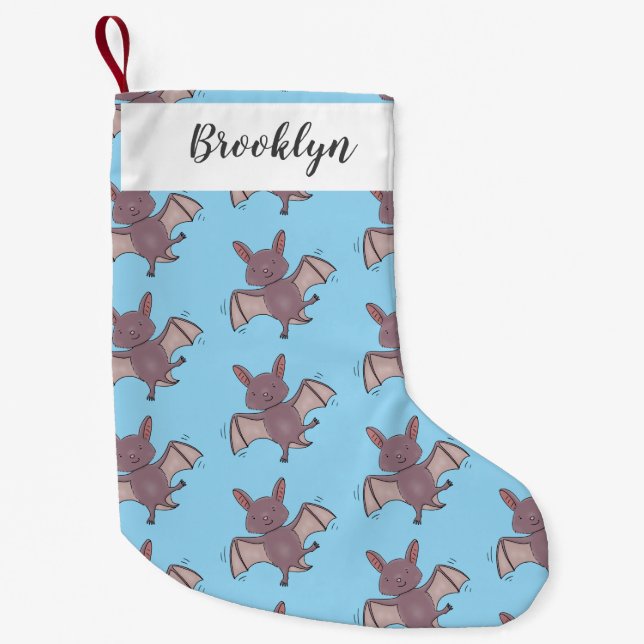 Cute baby bat flying cartoon illustration small christmas stocking (Front)