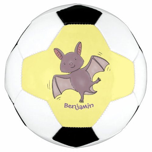 Cute baby bat flying cartoon illustration soccer ball