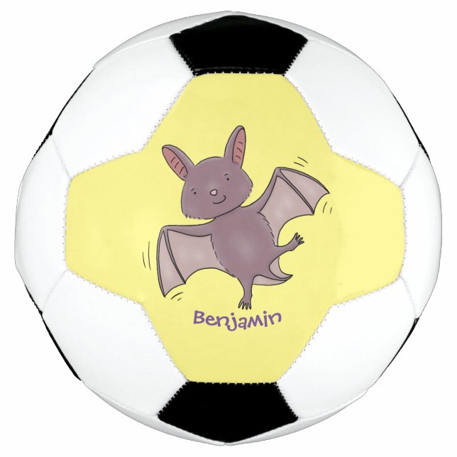 Cute baby bat flying cartoon illustration soccer ball (Front)