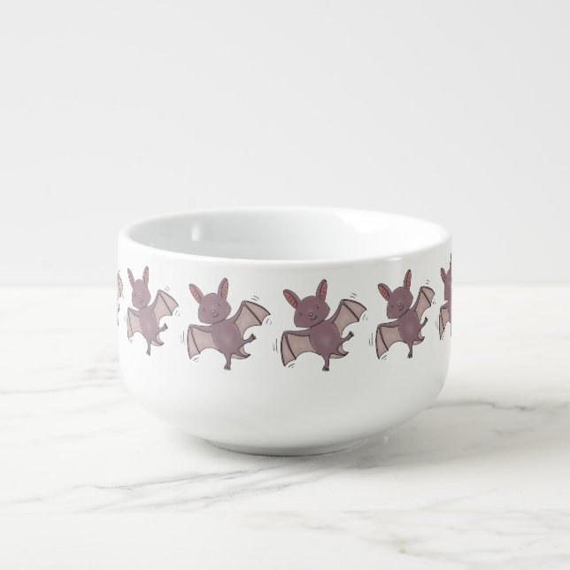 Cute baby bat flying cartoon illustration soup mug (Front)
