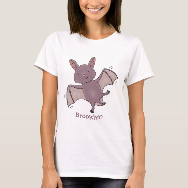 Cute baby bat flying cartoon illustration T-Shirt (Front)