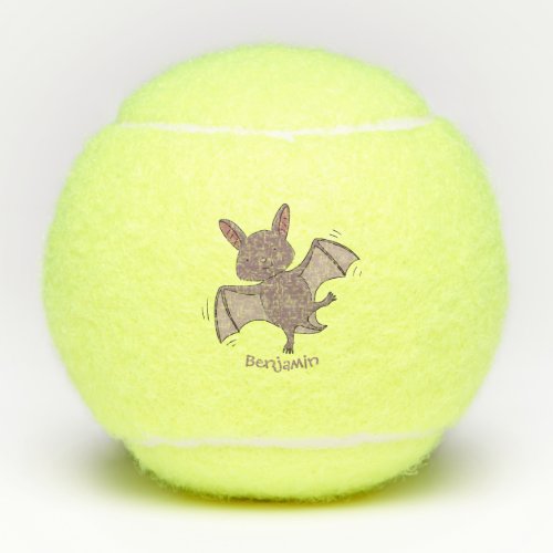 Cute baby bat flying cartoon illustration tennis balls