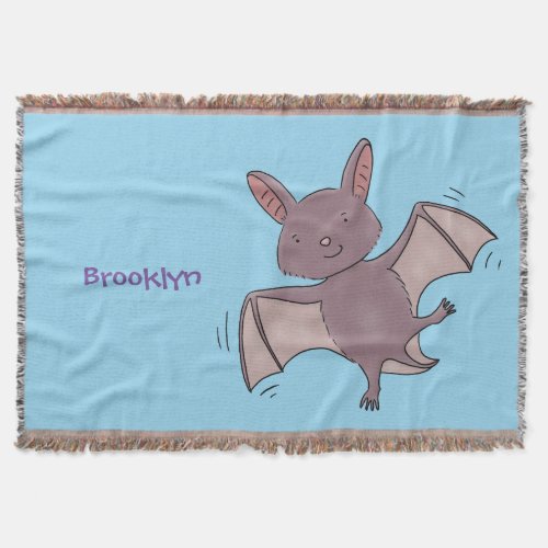 Cute baby bat flying cartoon illustration throw blanket