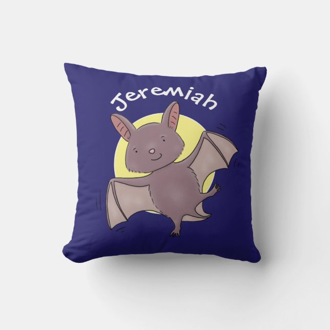 Cute baby bat flying cartoon illustration throw pillow (Front)