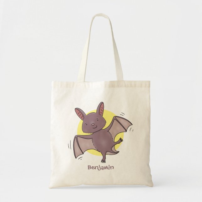 Cute baby bat flying cartoon illustration tote bag (Front)