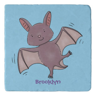 Cute baby bat flying cartoon illustration trivet