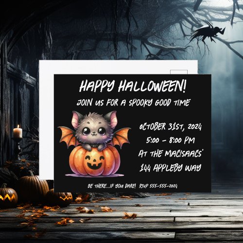 Cute Baby Bat Halloween Party Invitation
