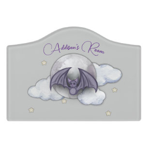 Cute Baby Bat Moon and Stars Nursery Door Sign