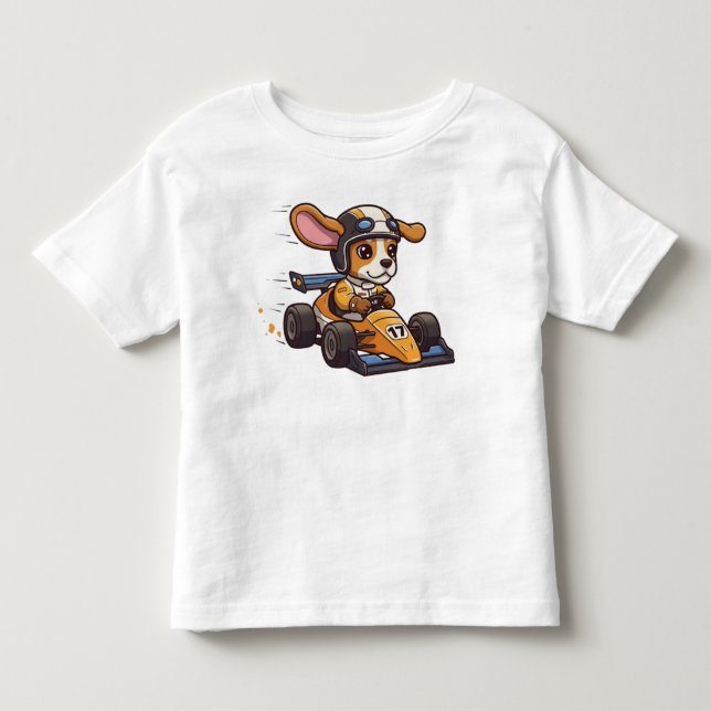 Cute Baby Beagle Race Car Driver Toddler T-shirt (Front)