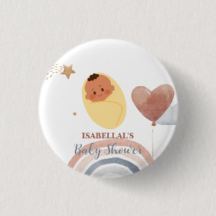 Cute baby bear African american boys baby shower Button